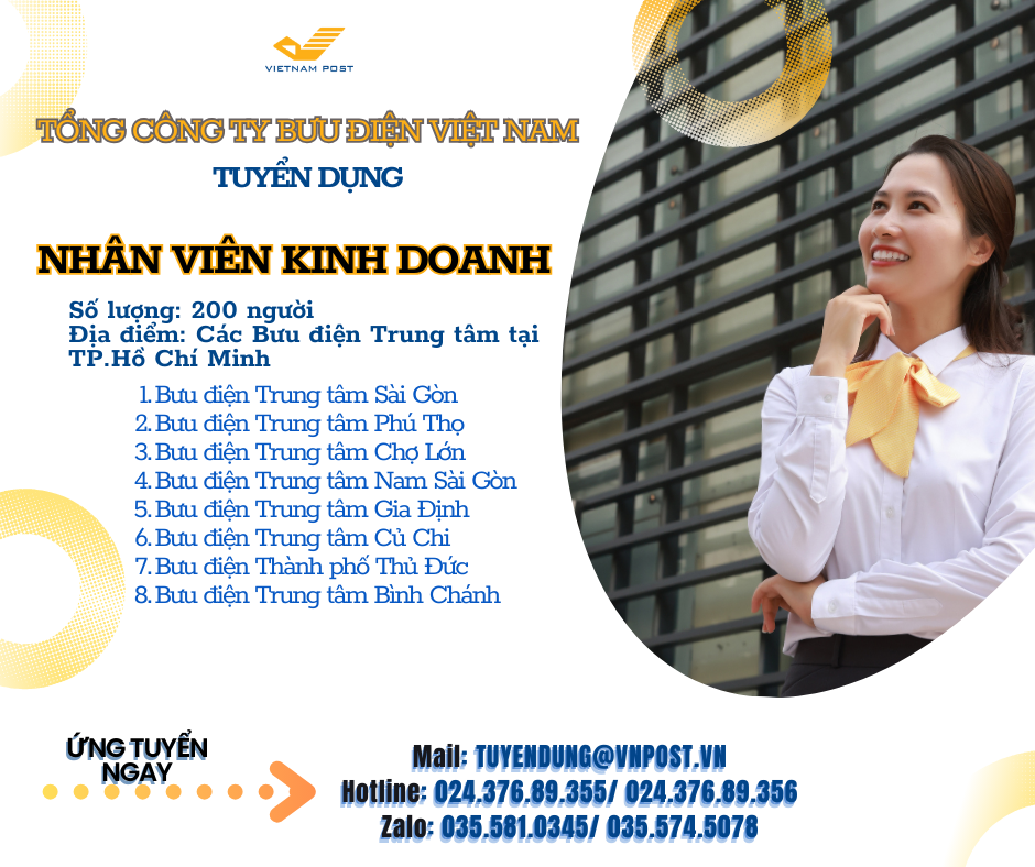 Tổng công ty Bưu điện Việt Nam tuyển dụng Nhân viên Kinh doanh